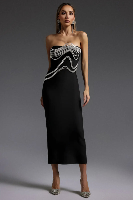 Vestido sem alças linhas strass - Duda