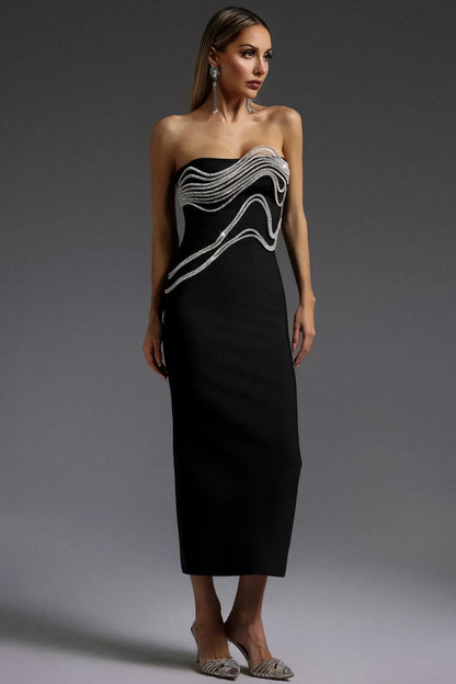 Vestido sem alças linhas strass - Duda