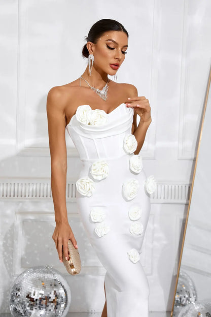 Vestido apliques 3D sem alça - Atila