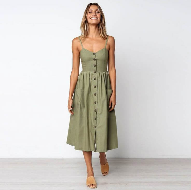 Vestido midi detalhe de botão - Luna
