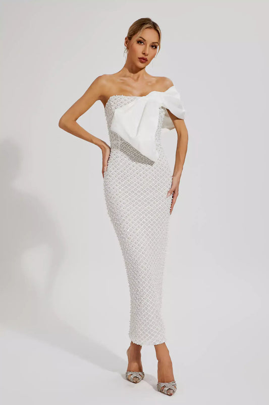 Vestido bordado um ombro só - Tania