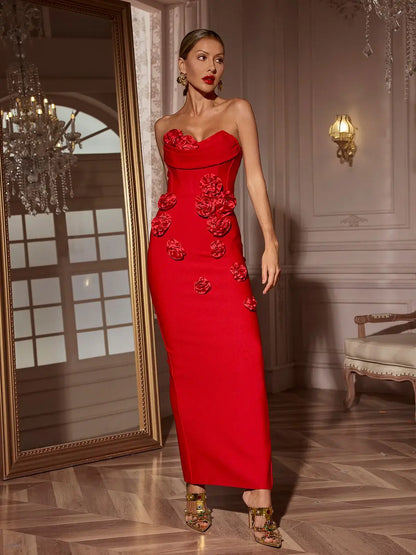 Vestido apliques 3D sem alça - Atila