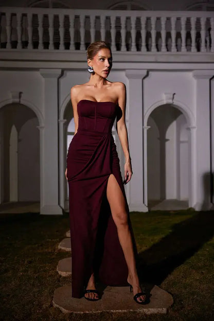 Vestido sem alças franzido - Galie