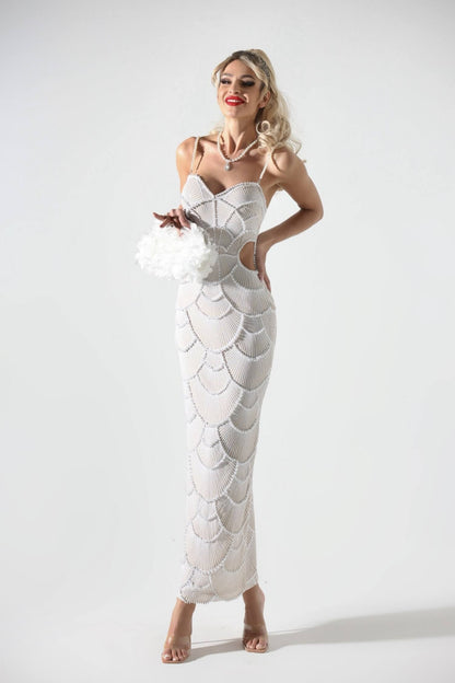 Vestido luxo pérolas brancas - Thalia