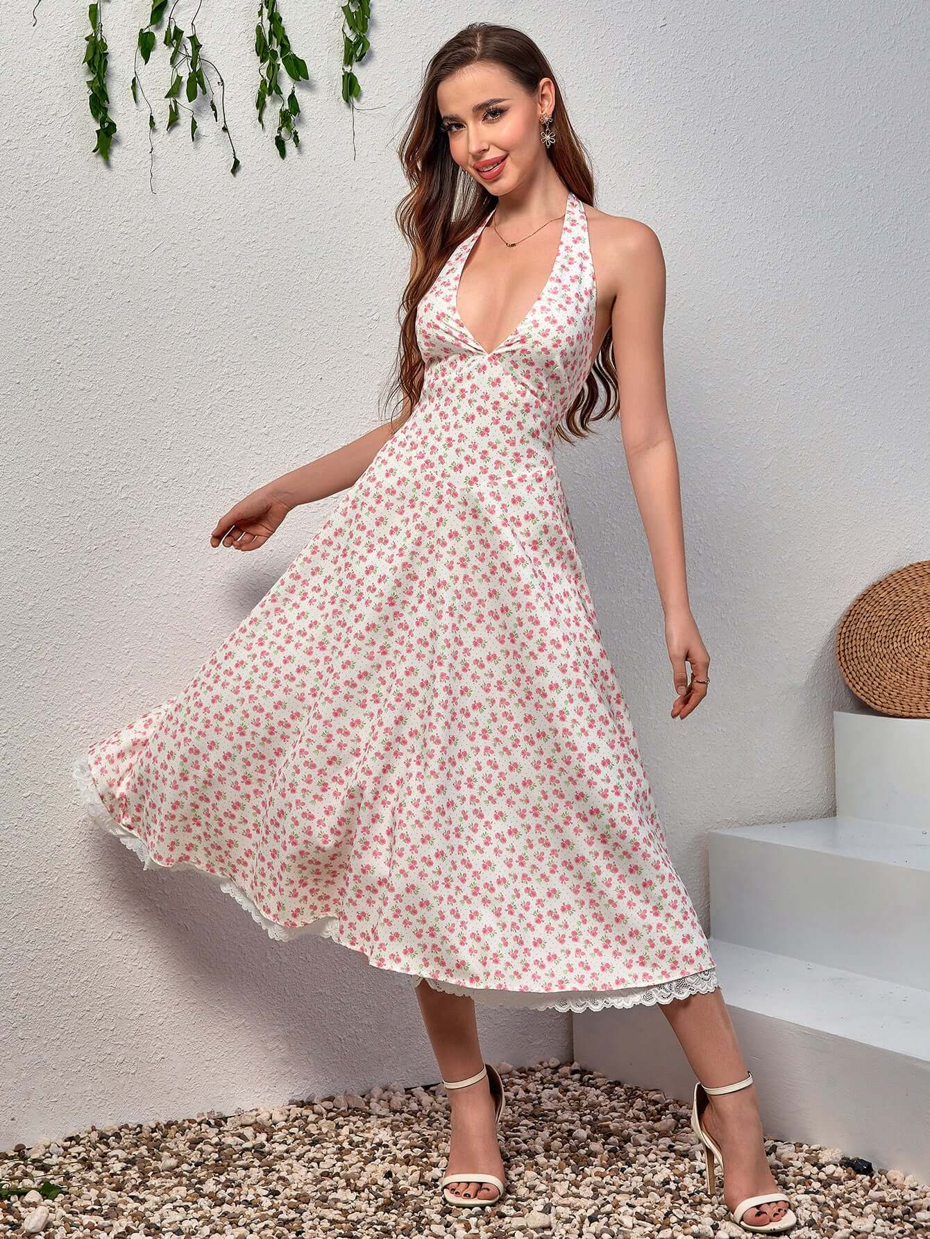 Vestido decote V sem costas - Vicky