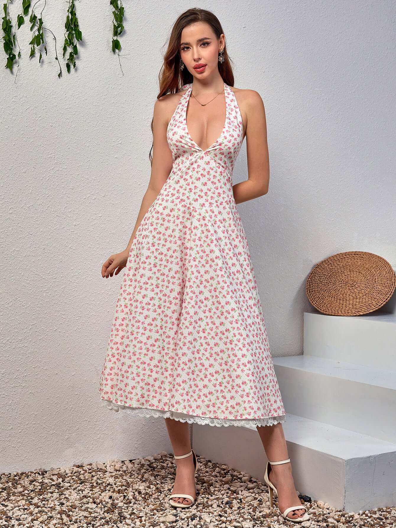 Vestido decote V sem costas - Vicky