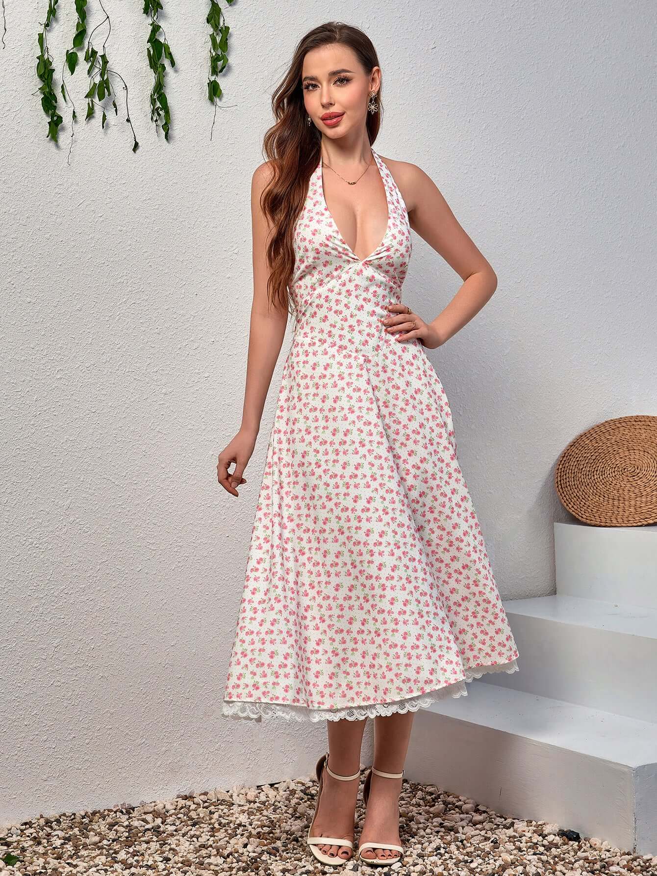 Vestido decote V sem costas - Vicky