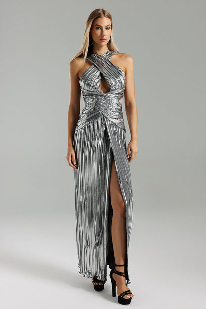 Vestido metálico fenda - Edwina