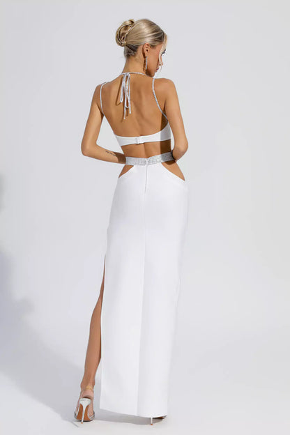 Vestido costas nuas strass e recorte - Ulian