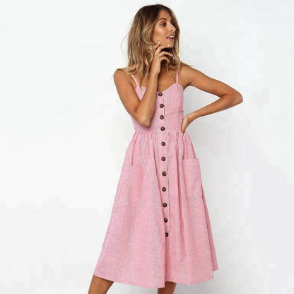Vestido midi detalhe de botão - Luna