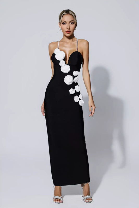Vestido decote em V e flores - Charmaine