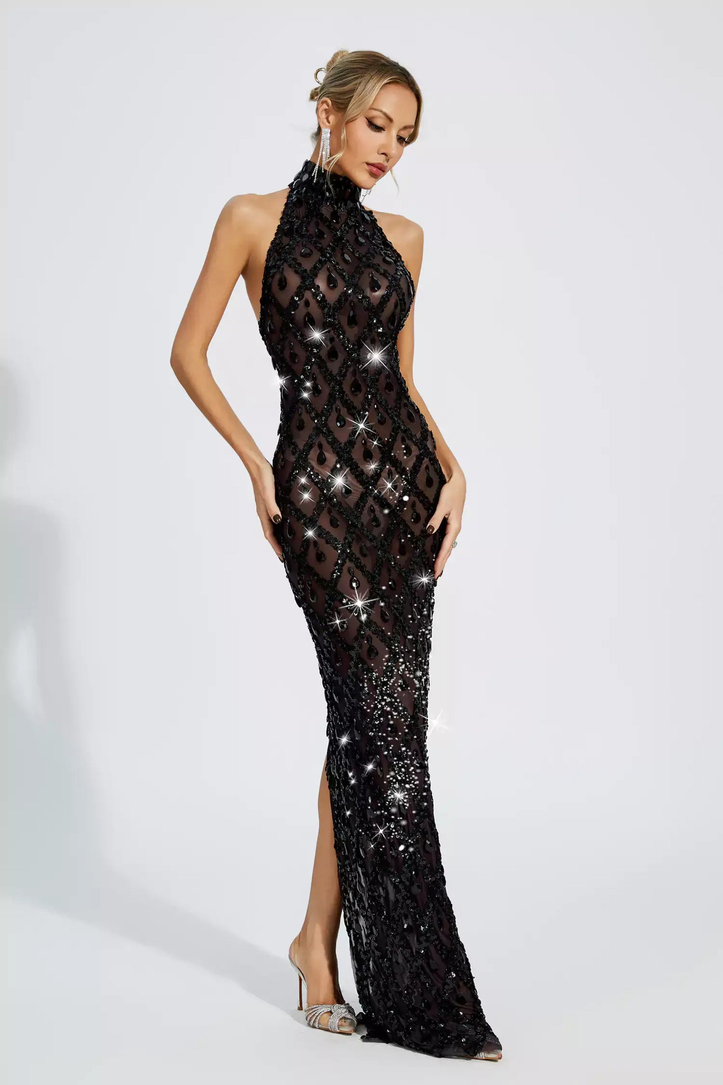 Vestido transparência e pedraria - Liona