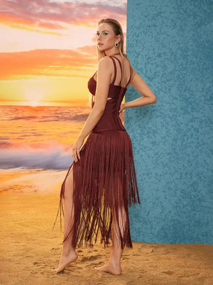 Vestido bandagem franjas - Emer