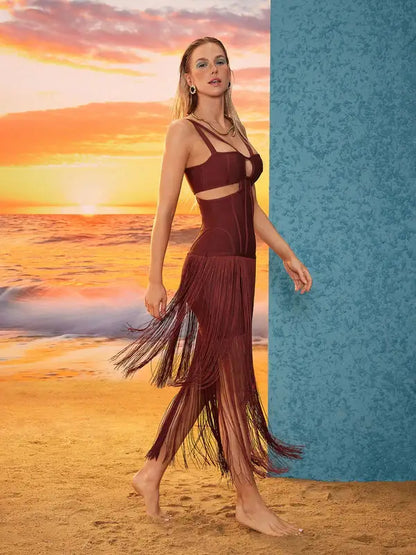 Vestido bandagem franjas - Emer