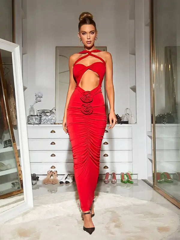 Vestido recortes com flor - Reiley