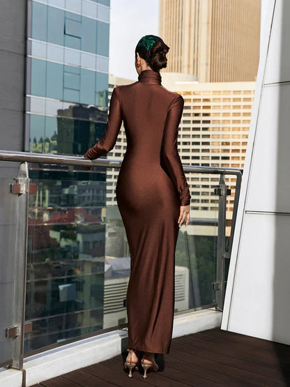 Vestido justo gola alta e manga - Judy
