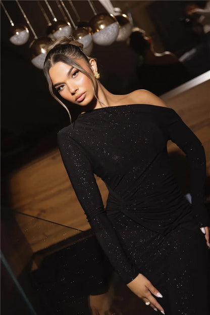 Vestido justo com manga brilho - Tayla