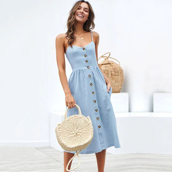 Vestido midi detalhe de botão - Luna
