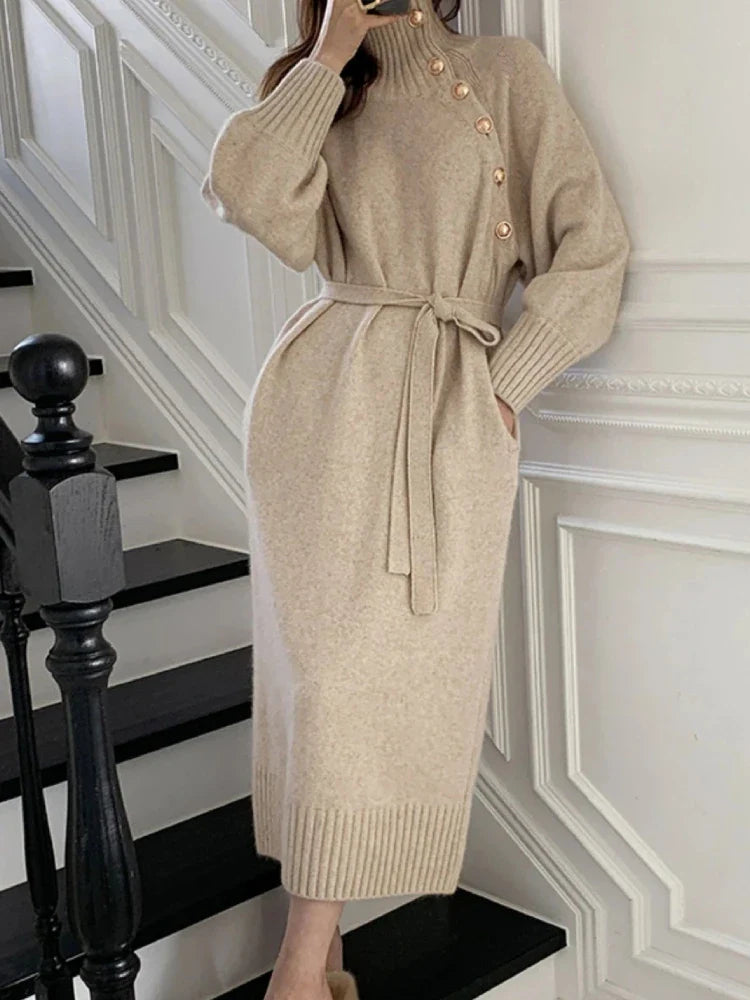 Vestido gola alta e manga - Taylor