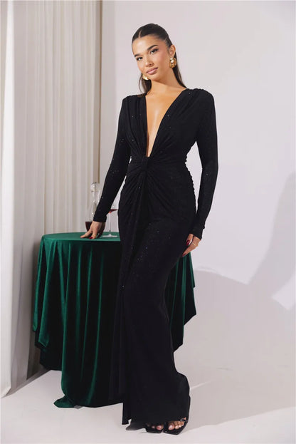 Vestido brilhante com decote V - Tulian