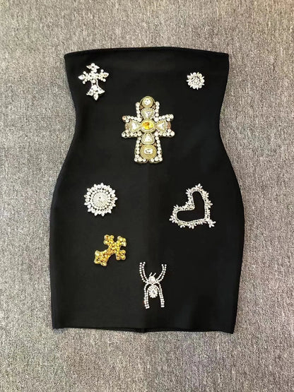 Vestido sem alças com apliques - Raenya
