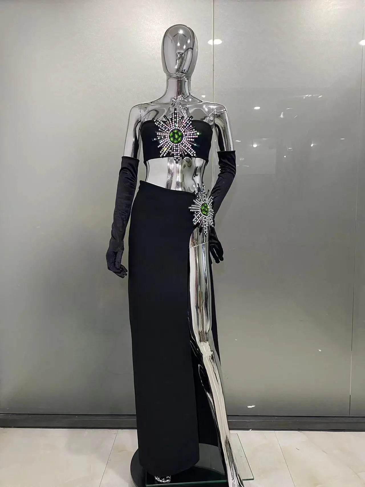 Conjunto saia fenda com apliques - Silvia