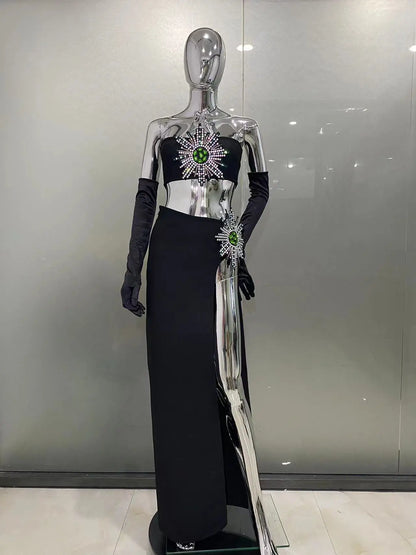 Conjunto saia fenda com apliques - Silvia