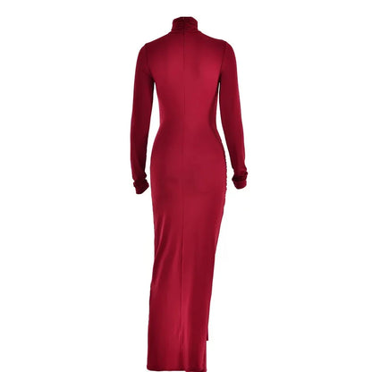 Vestido justo gola alta e manga - Judy