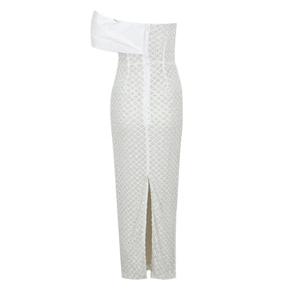 Vestido bordado um ombro só - Tania