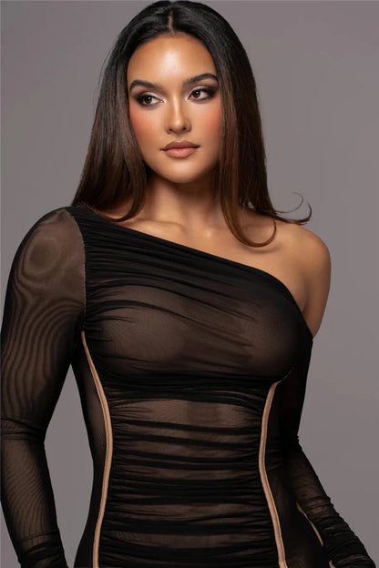 Vestido de manga gola diagonal - Anatole