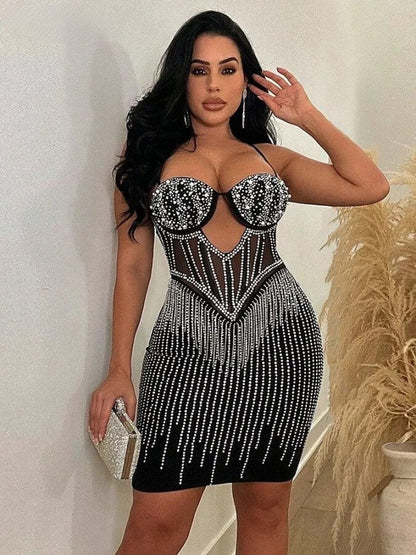 Vestido transparência e strass - Adila