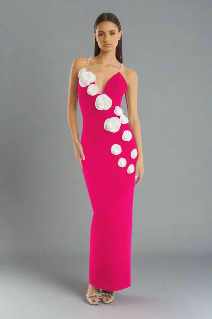 Vestido decote em V e flores - Charmaine