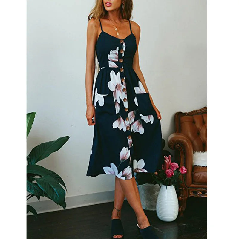 Vestido midi detalhe de botão - Luna