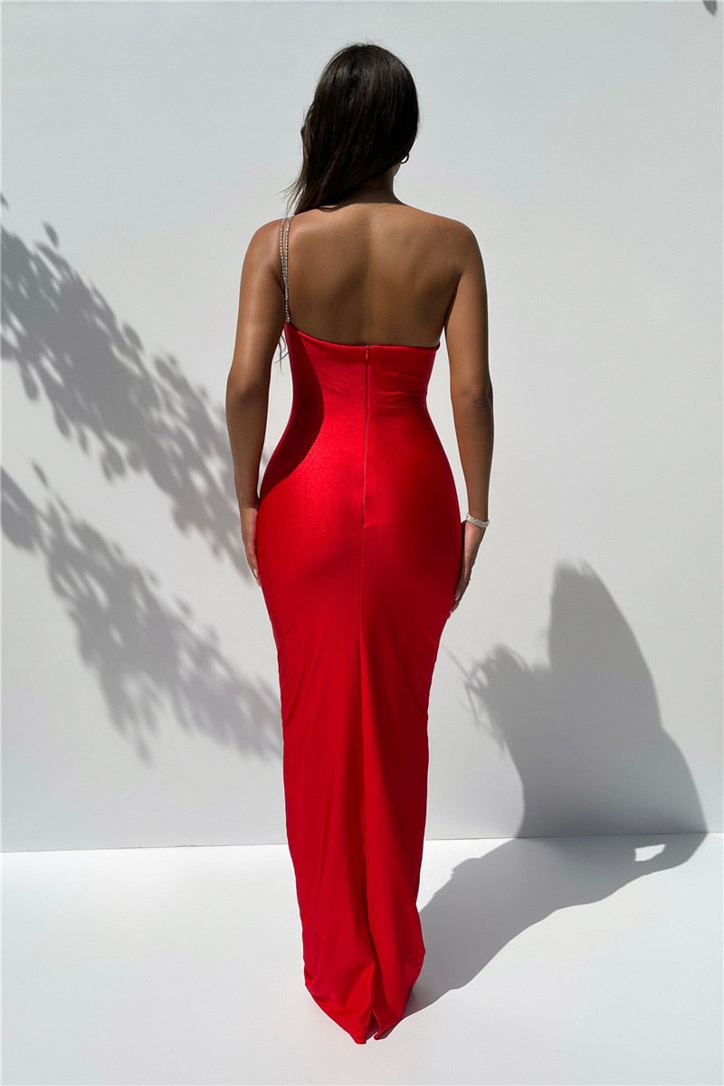 Vestido longo sexy de um ombro - Lila