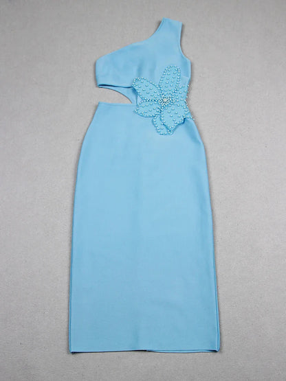 Vestido um ombro só com flor - Ollia
