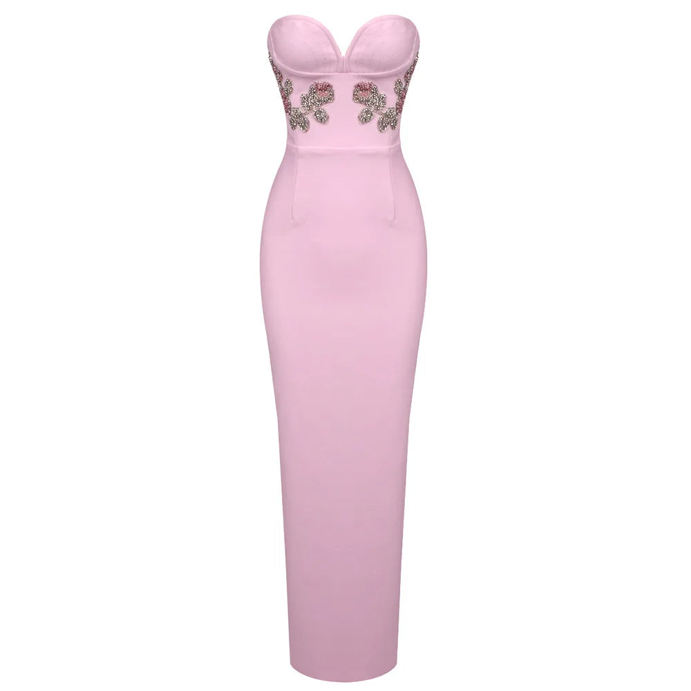 Vestido longo sem alças bordado - Sheila