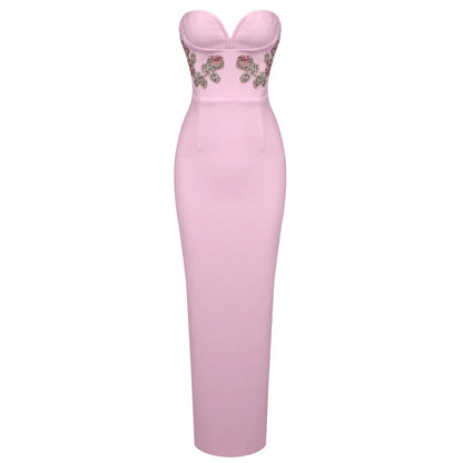 Vestido longo sem alças bordado - Sheila