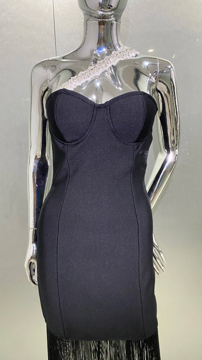 Vestido franja com alça em pedraria - Liu