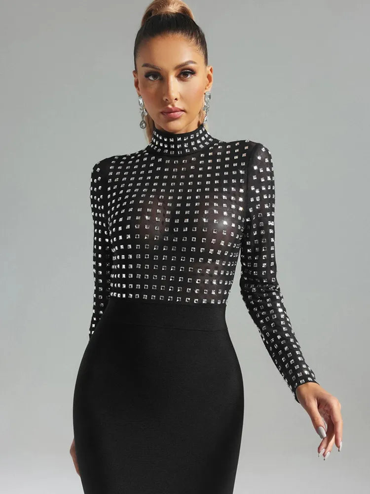 Vestido de gola alta com strass - Suzi