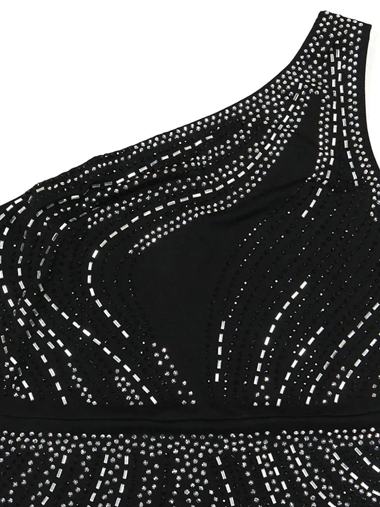Vestido com fenda alta e strass - Malva