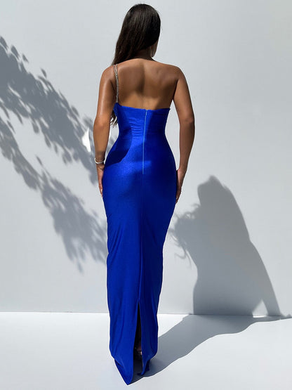 Vestido longo sexy de um ombro - Lila