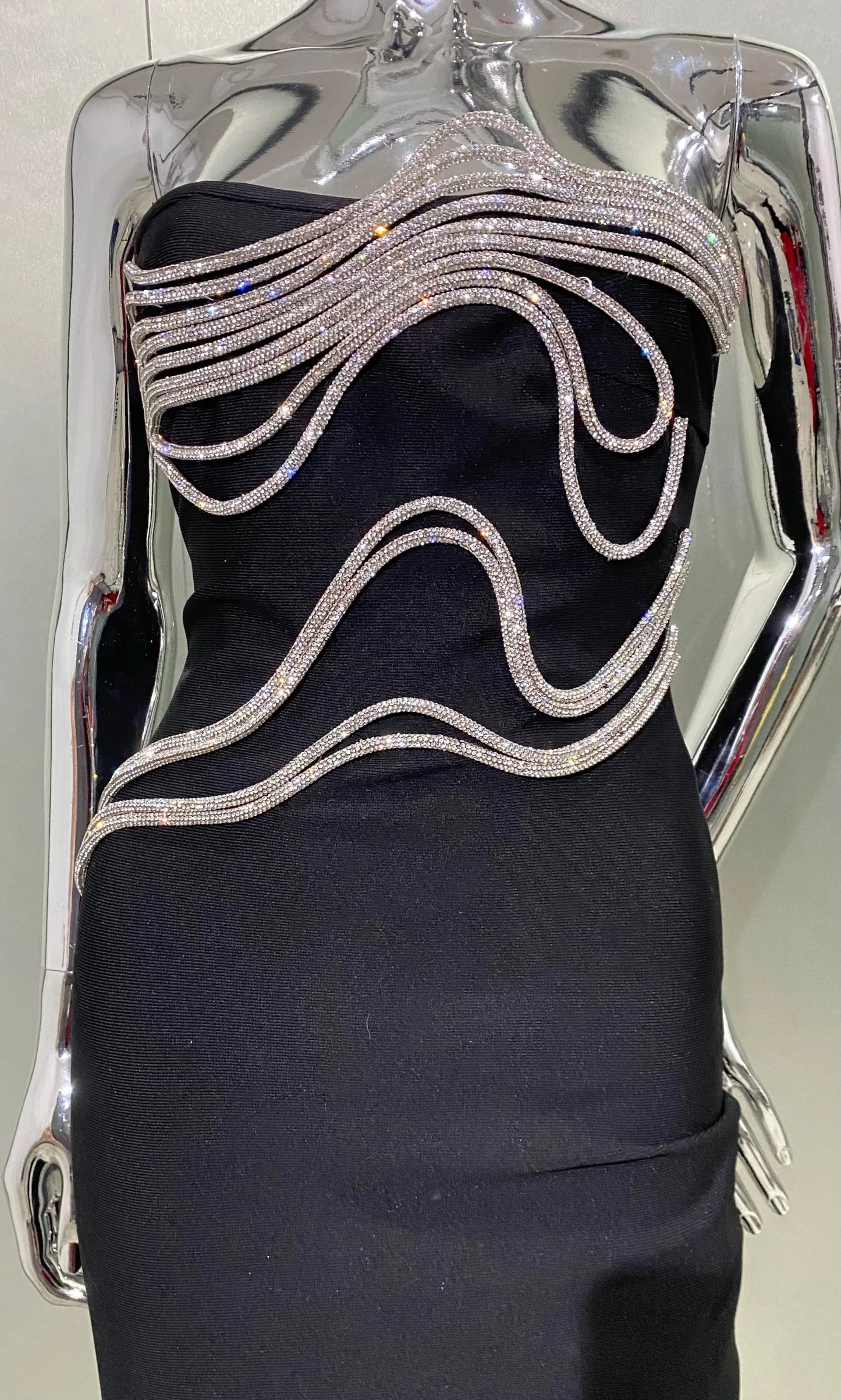 Vestido sem alças linhas strass - Duda
