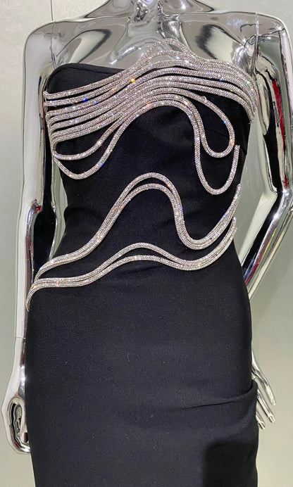 Vestido sem alças linhas strass - Duda