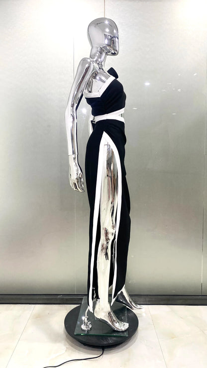 Vestido contraste fenda alta - Cathy