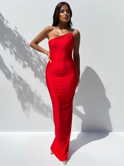 Vestido longo sexy de um ombro - Lila