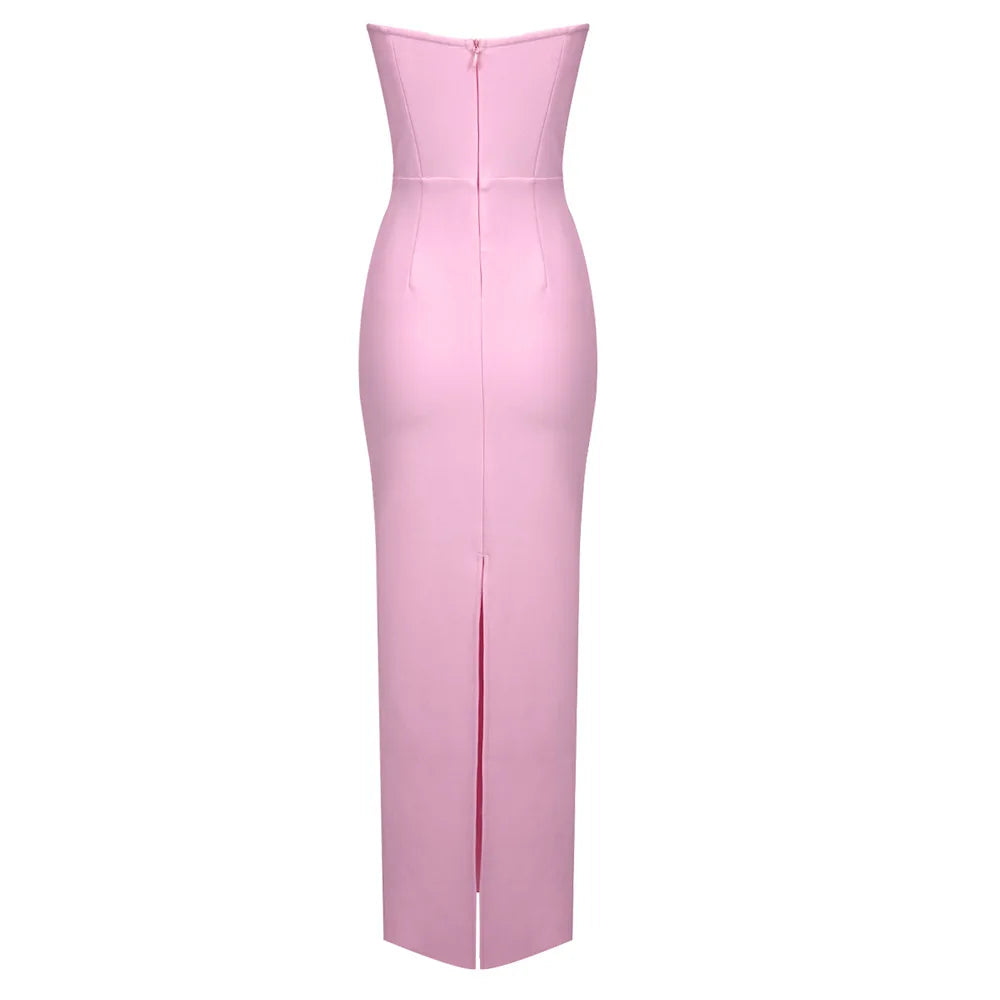 Vestido longo sem alças bordado - Sheila