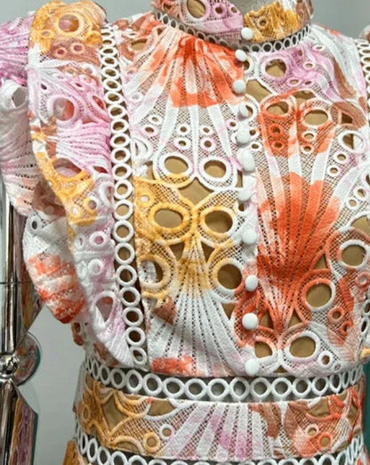Vestido de gola renda - Fribey