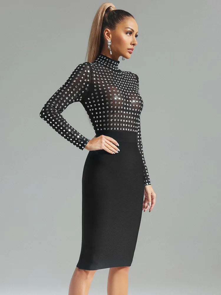 Vestido de gola alta com strass - Suzi
