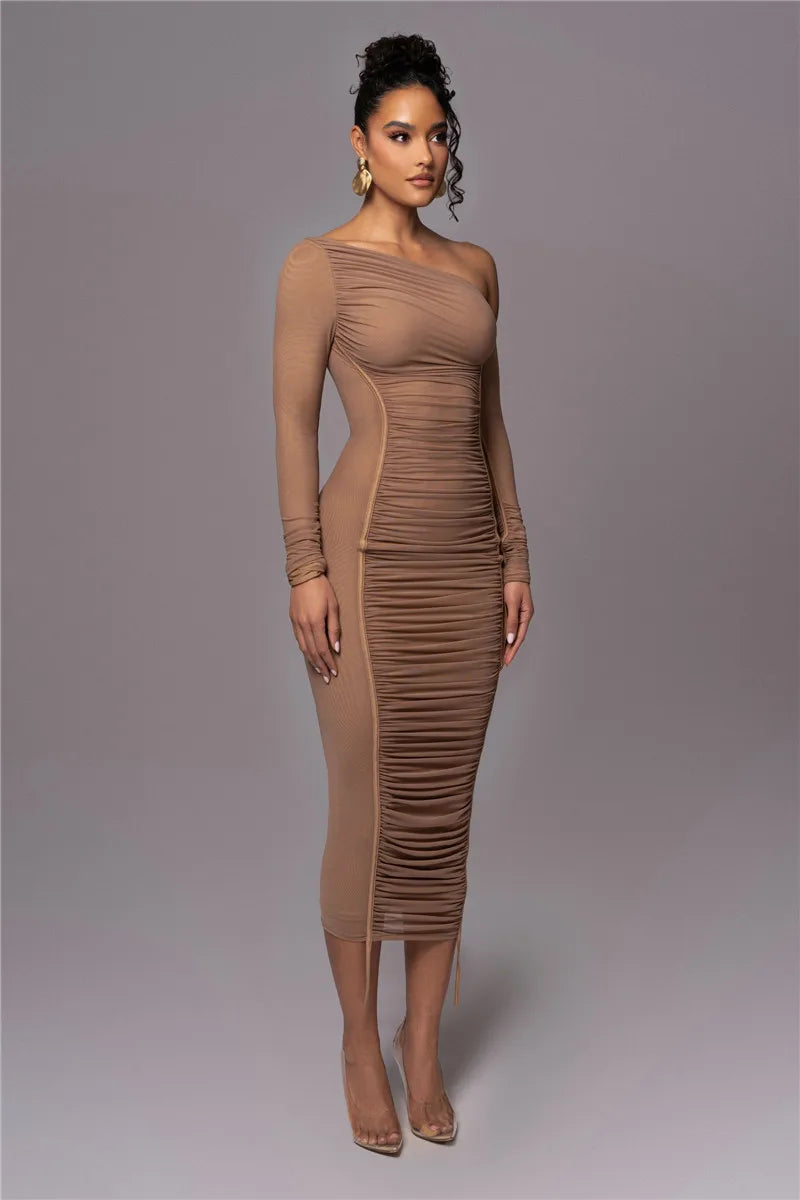 Vestido de manga gola diagonal - Anatole