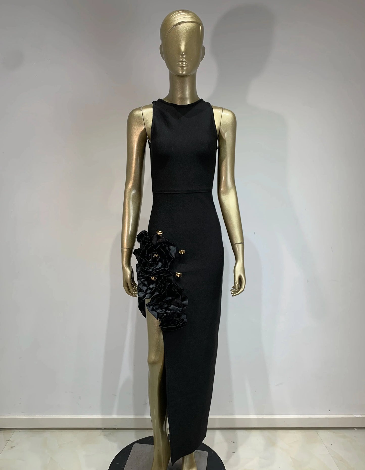 Vestido longo apliques com fenda - April